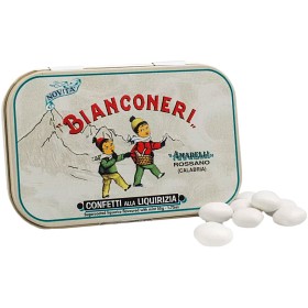 Bild på Amarelli Bianconeri Sockerdragerad Lakrits med Smak av Mint 50g