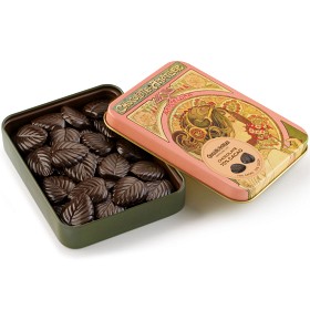 Bild på Amatller Plåtask Choklad-löv i Mörk Choklad 70% 60g