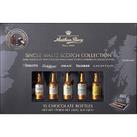 Bild på Anthon Berg Chocolate Liqueurs Single Malt Whisky Chokladflaskor Whiskyfyllning 15-pack 230g