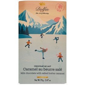 Bild på Dolfin Chokladkaka Vintermotiv Ljus Choklad med Salt Smörkola 70g