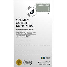 Bild på Höganäs Chocolate Mörk Choklad 80% & Kakaonibs 70g