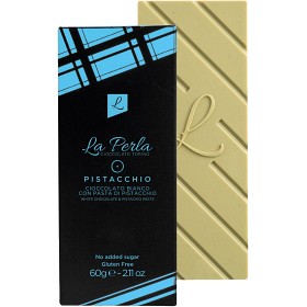 Bild på La Perla Vit Chokladnougat med Pistage & Havssalt utan Tillsatt Socker 60g