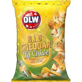 Bild på OLW Cheddar Chives Chips 250g
