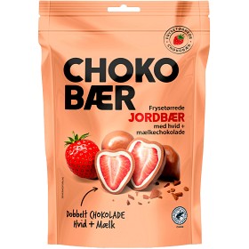 Bild på Packers Brand Frystorkade Jordgubbar med Vit Choklad & Mjölkchoklad 90g
