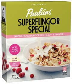 Bild på Paulúns Superflingor special Hallon Tranbär 320 g