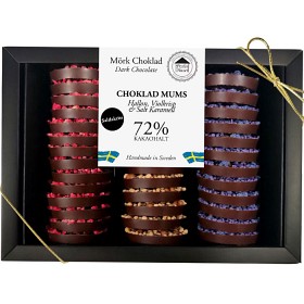Bild på Pralinhuset Choklad Mums Saltlakrits Hallon, Violkrisp & Salt Karamell 340g