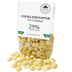 Bild på Pralinhuset Chokladknappar Vit Choklad 100g
