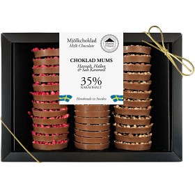 Bild på Pralinhuset Choklad Mums 35% Havssalt, Hallon & Salt Karamell 360g