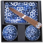 Kanewaka Sushi Plate Set Mönster av Blommor i Blått & Vitt