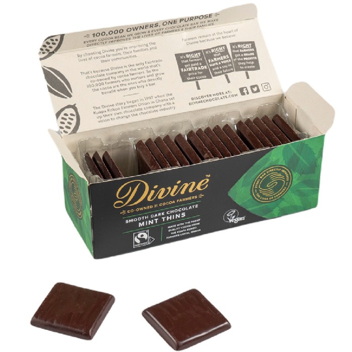 Divine Chocolate, Dark Chocolate w/ Mint Crispy Thins