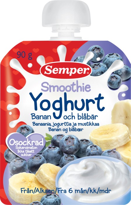 Köp Semper Smoothie Yoghurt Banan och Blåbär 6M 90 g på 